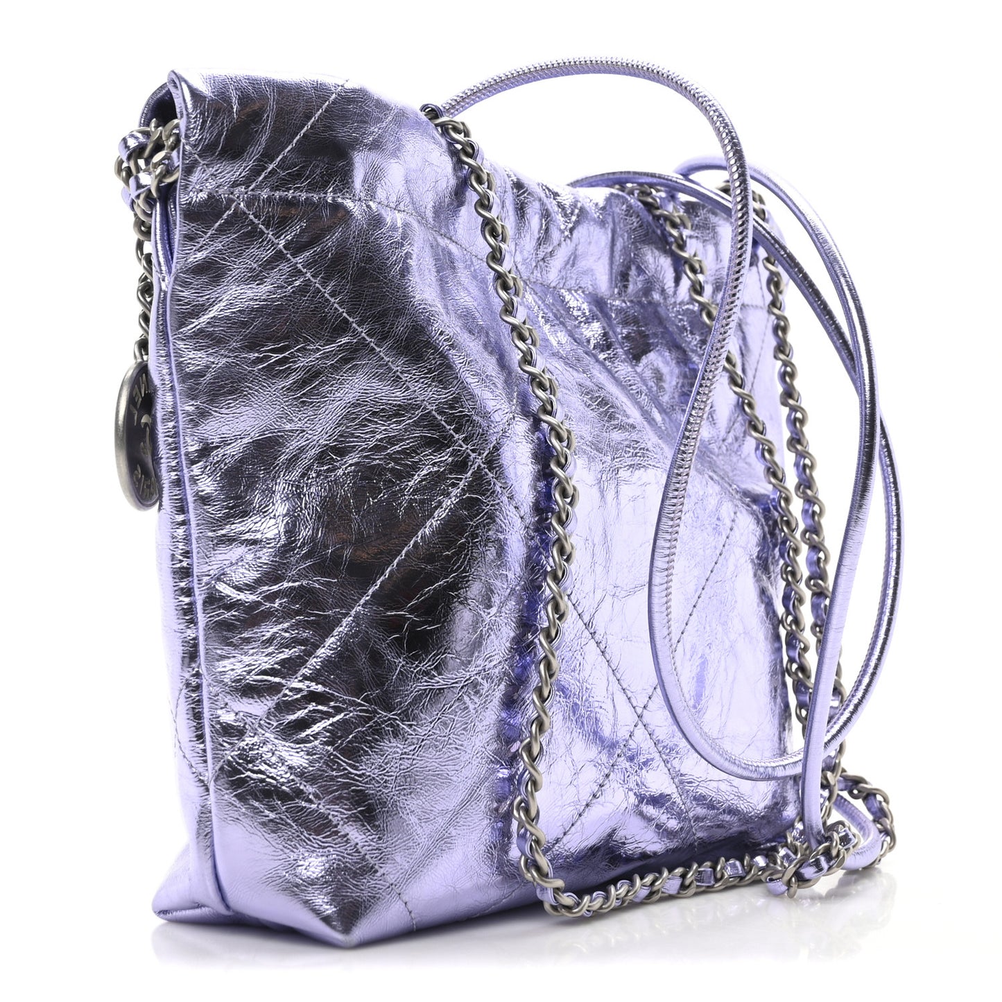 Metallic Calfskin Quilted Mini Chanel 22 Lilac