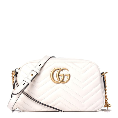 Gucci Calfskin Matelasse Small GG Marmont Chain Shoulder Bag White 1 of 17