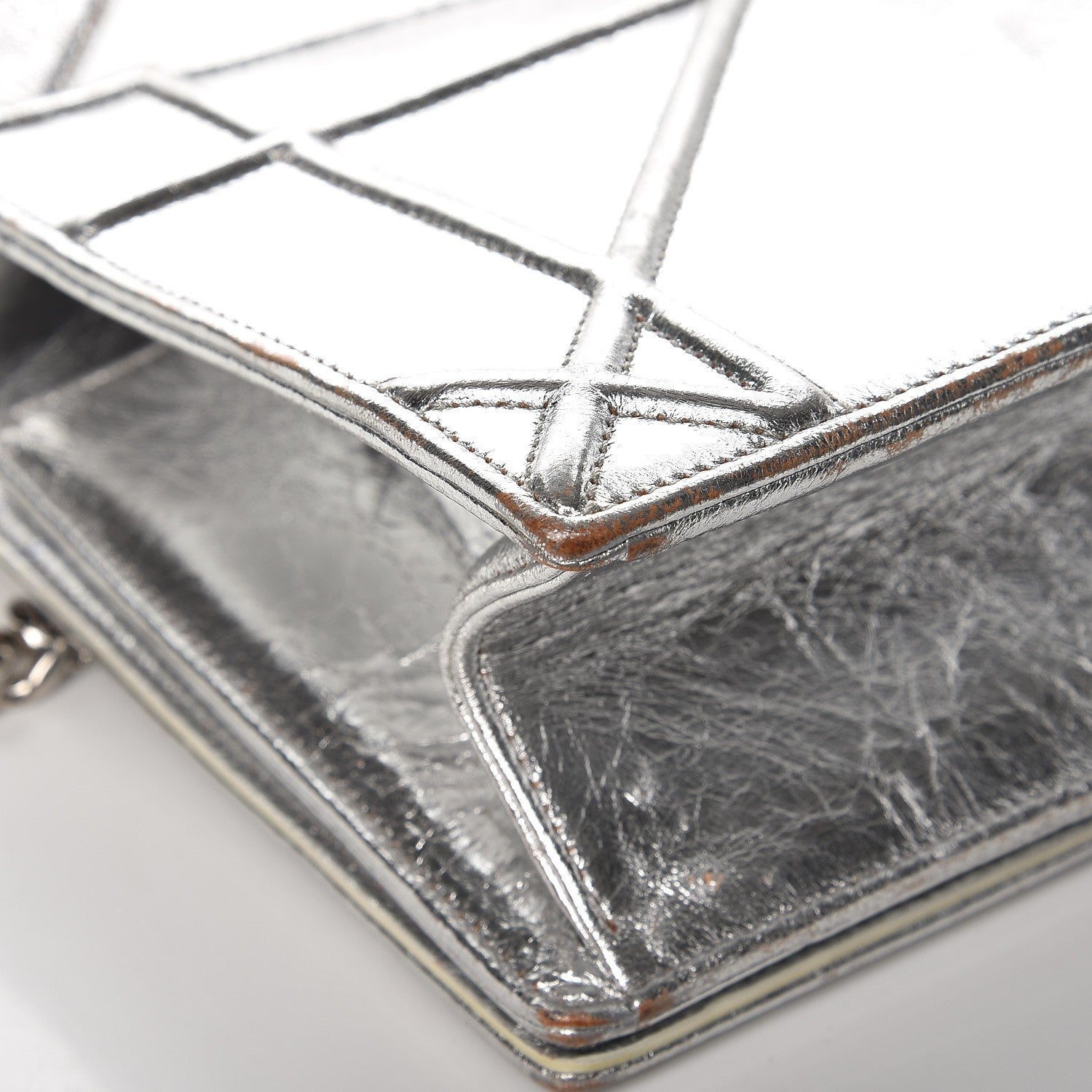 Christian Dior Metallic Crinkled Lambskin Medium Diorama Flap Bag Silver 10 of 17