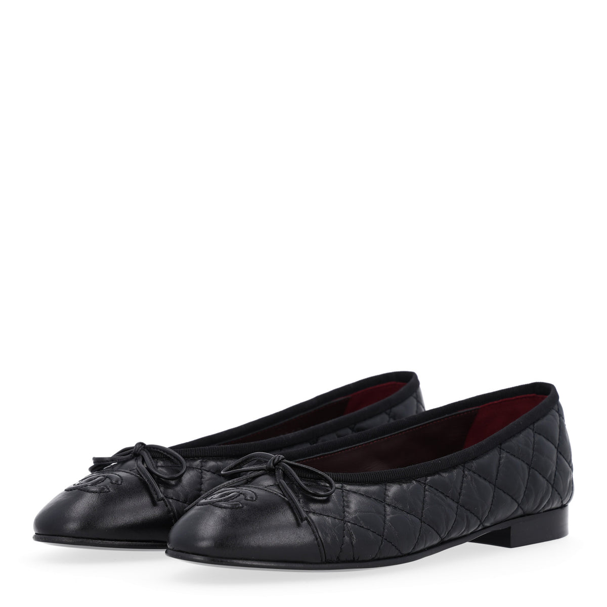 Aged Calfskin Quilted CC Cap Toe Ballerina Flats 36 Black