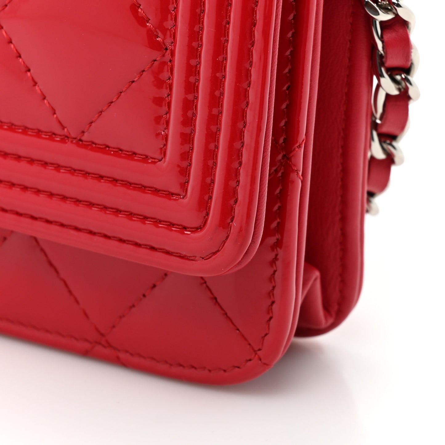Patent Quilted Boy Wallet On Chain WOC Dark Pink