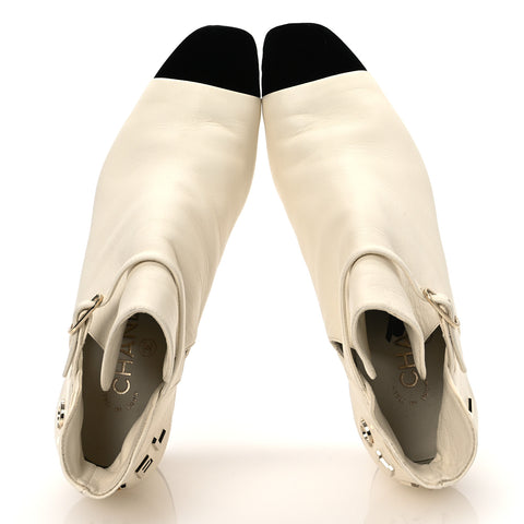 Lambskin Velvet Cap Toe Short Ankle Boots 37 White