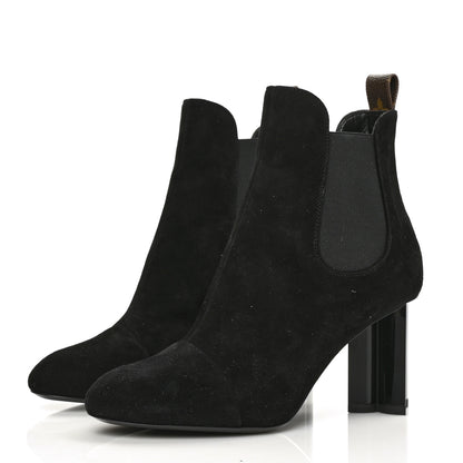 Louis Vuitton Suede Monogram Uniformes Cap Toe Chelsea 80mm Ankle Boots 36.5 Black 3 of 7