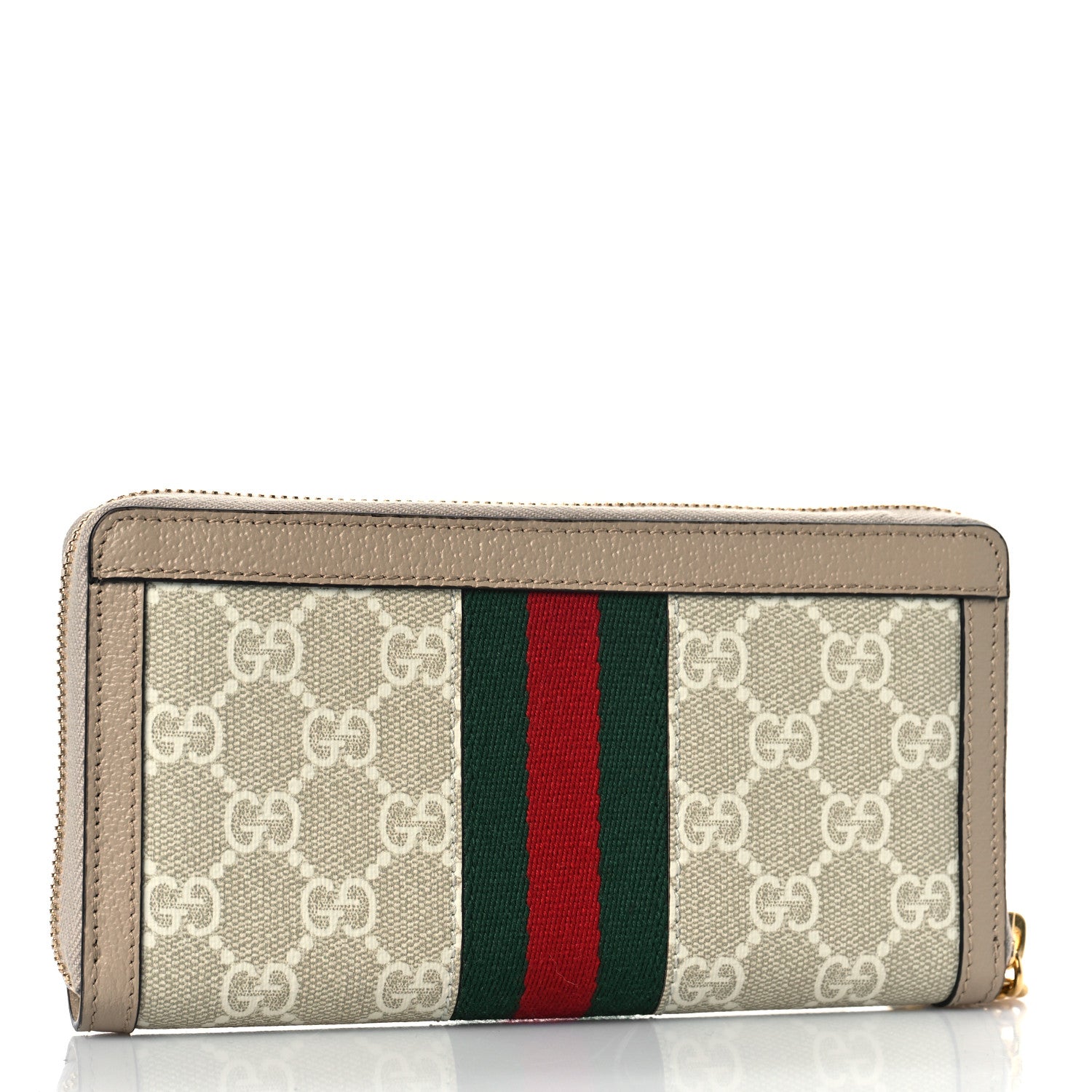 Gucci GG Supreme Monogram Textured Dollar Calfskin Web Ophidia Zip Around Wallet Beige Mystic White Oatmeal 3 of 10