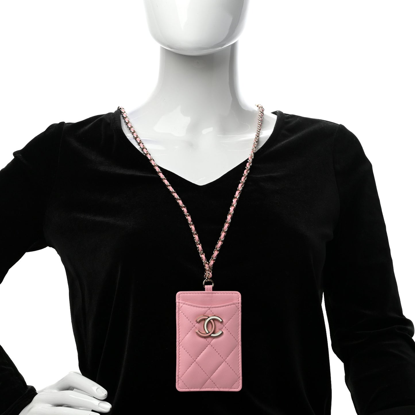 Lambskin Quilted Chanel Card Holder On Chain Pink