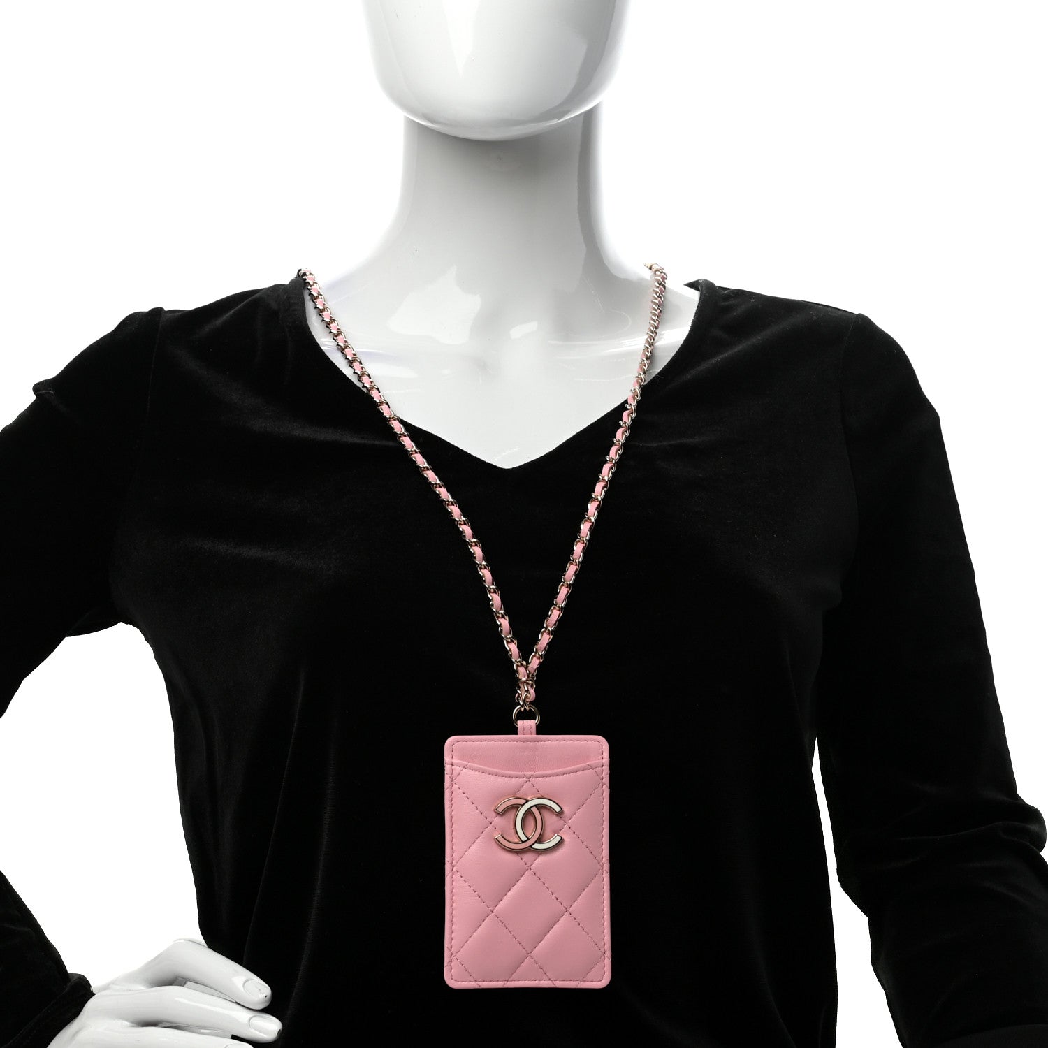 Chanel Lambskin Quilted Chanel Card Holder On Chain Pink 2 of 8