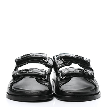 Chanel Lambskin Velcro Dad Sandals 38.5 Black 2 of 9