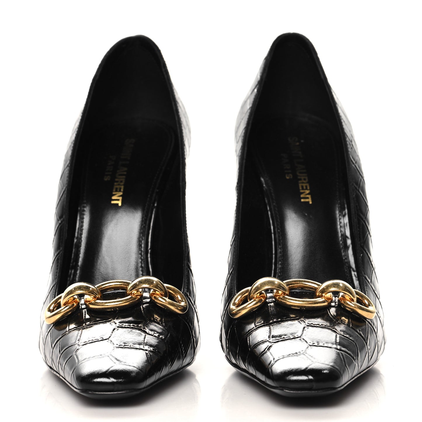 Calfskin Crocodile Embossed Silvana Pumps 38 Black