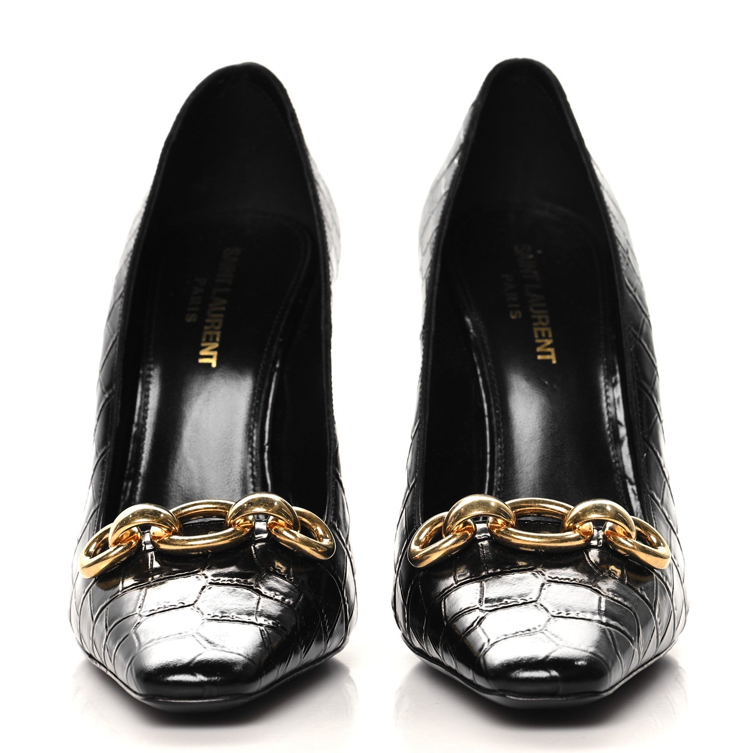 Saint Laurent Calfskin Crocodile Embossed Silvana Pumps 38 Black 3 of 9