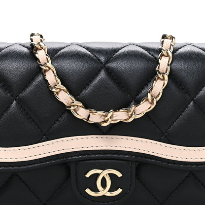 Chanel Lambskin Quilted Phone Holder Wallet With Chain Black Beige 9 of 11
