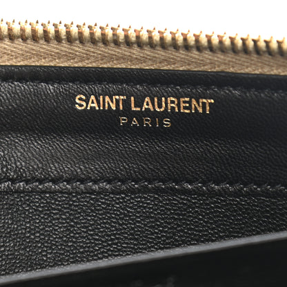 Saint Laurent Calfskin Metallic Monogram Continental Zip Around Wallet Silver 6 of 7
