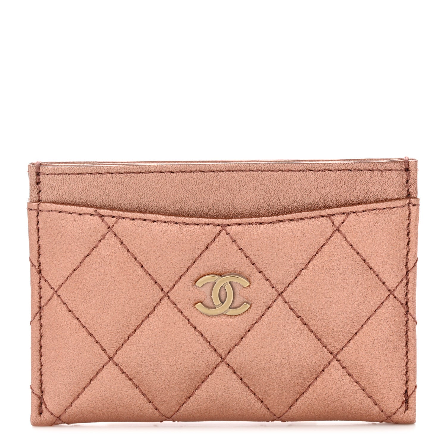 Chanel Metallic Lambskin Quilted CC Card Holder Light Bronze 1 of 9