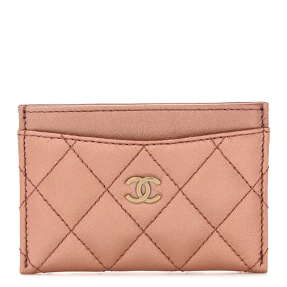 Chanel Metallic Lambskin Quilted CC Card Holder Light Bronze 1 of 9