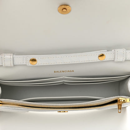 Balenciaga Shiny Calfskin Crocodile Embossed Hourglass Chain Bag White 5 of 11