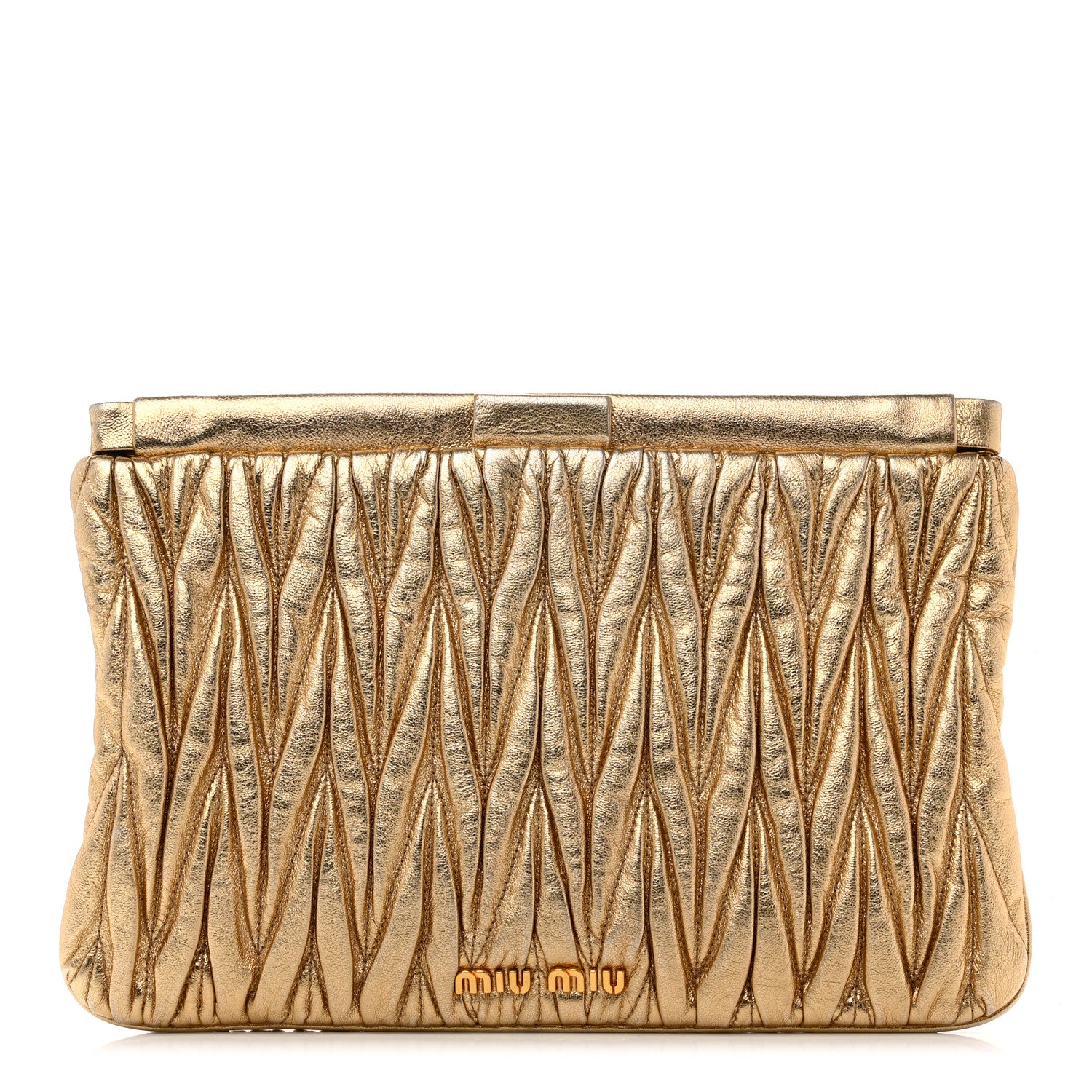 Miu Miu Metallic Nappa Matelasse Clutch Gold 1 of 6