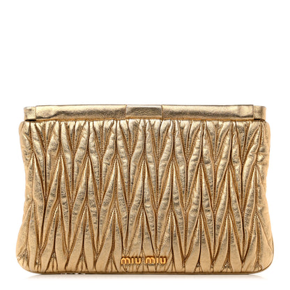 Miu Miu Metallic Nappa Matelasse Clutch Gold 1 of 6