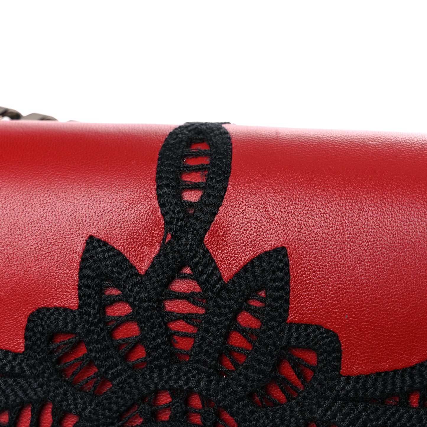 Calfskin Anglaise Embroidered Pin Bag Lust Red Black