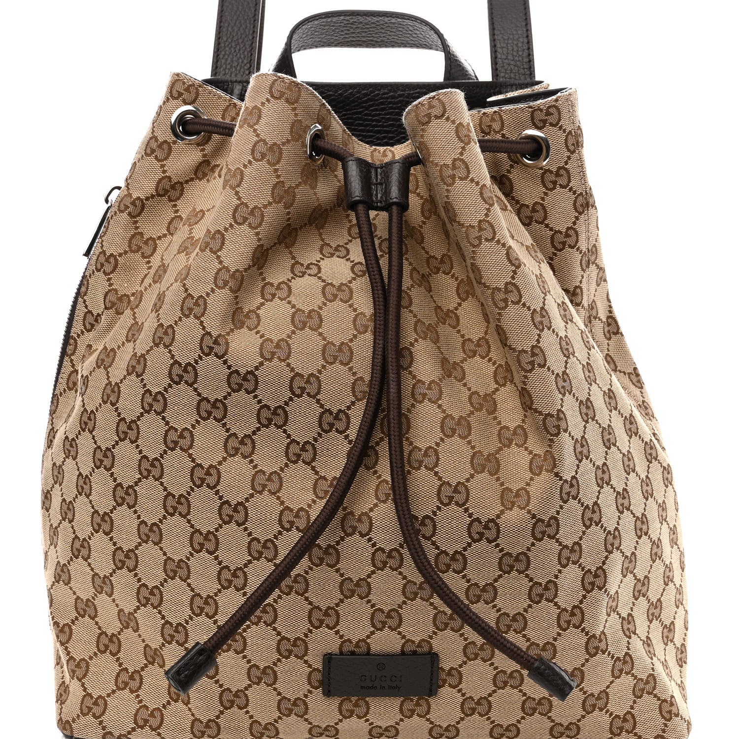 Gucci Monogram Dollar Calfskin O Drawstring Backpack Beige Ebony Testa di Moro Dark Chocolate 8 of 10