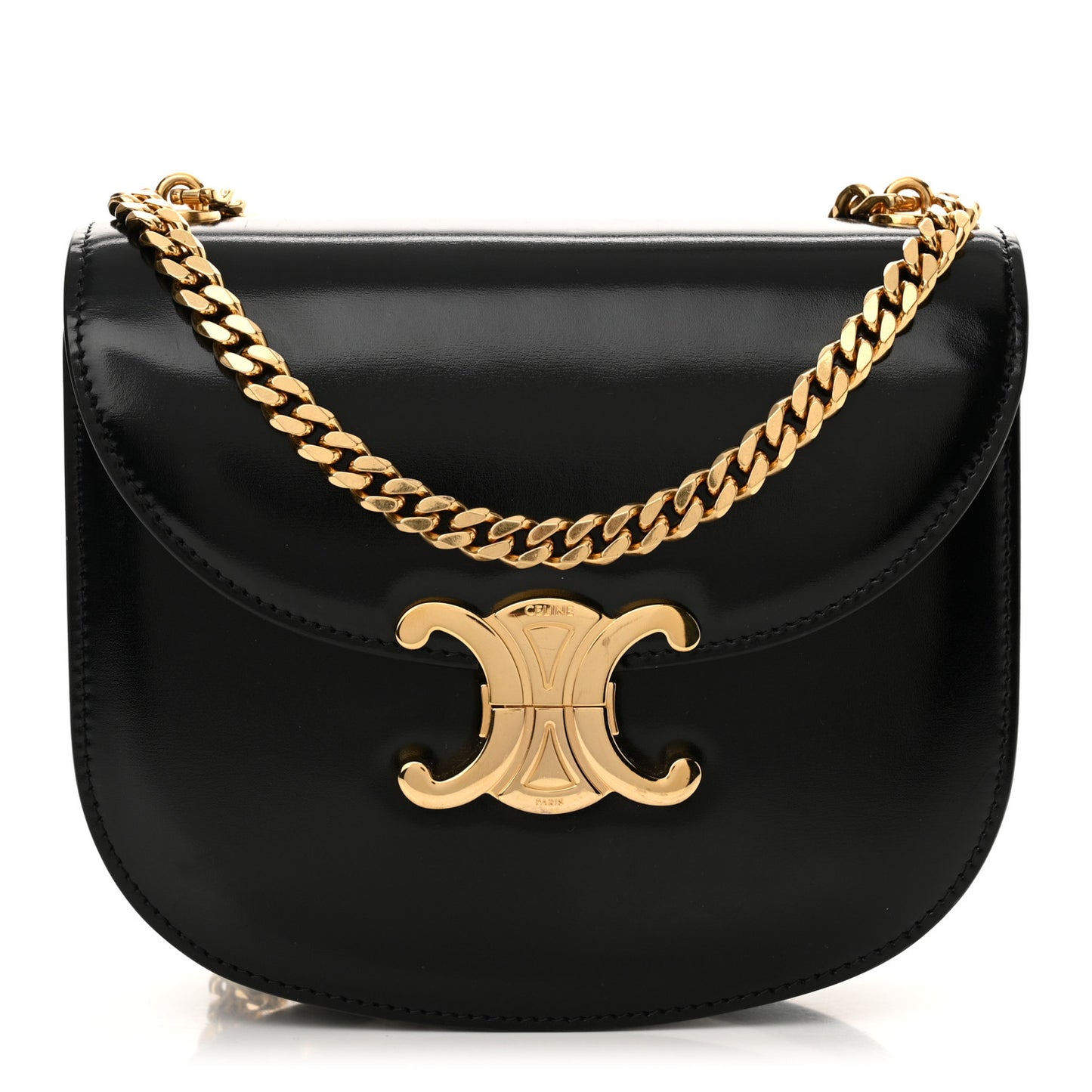 Shiny Calfskin Besace Clea Chain Triomphe Black