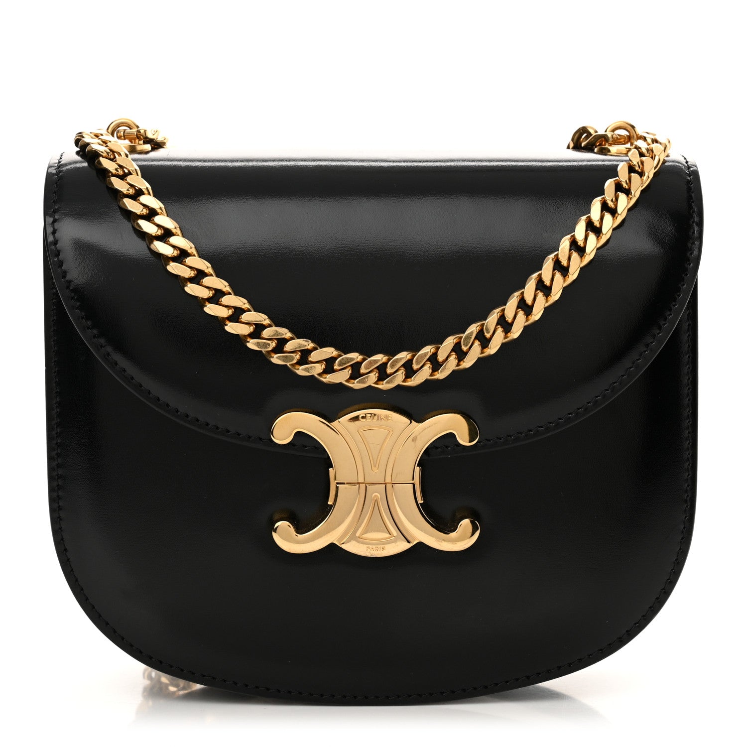 Celine Shiny Calfskin Besace Clea Chain Triomphe Black 1 of 10