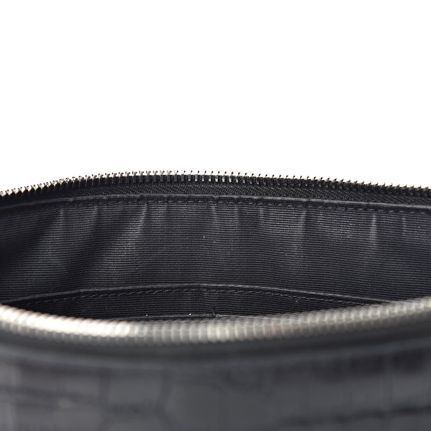 Saint Laurent Calfskin Crocodile Embossed Sac De Jour Carryall Pouch Black 9 of 12