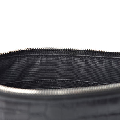 Saint Laurent Calfskin Crocodile Embossed Sac De Jour Carryall Pouch Black 9 of 12