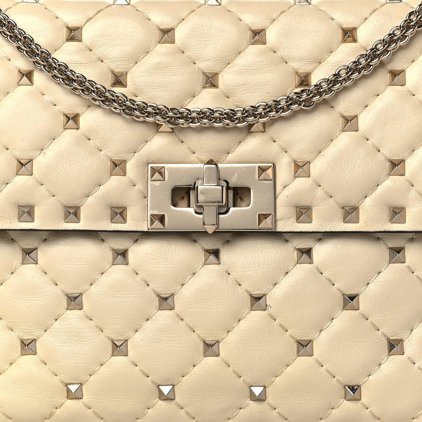Nappa Medium Rockstud Spike Shoulder Bag Light Ivory