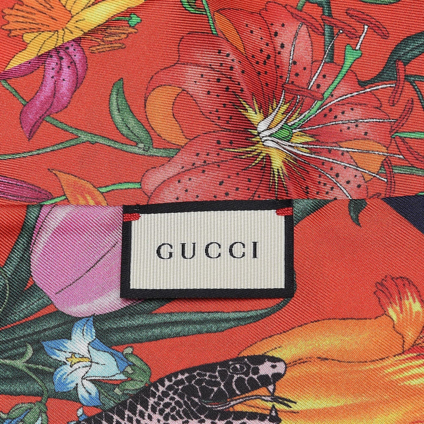 Silk Twill Flora Snake Neck Bow Scarf Red Blue