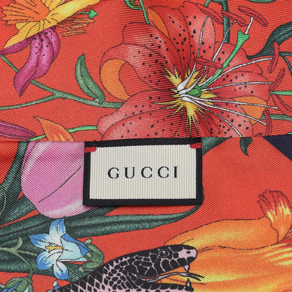 Gucci Silk Twill Flora Snake Neck Bow Scarf Red Blue 3 of 4