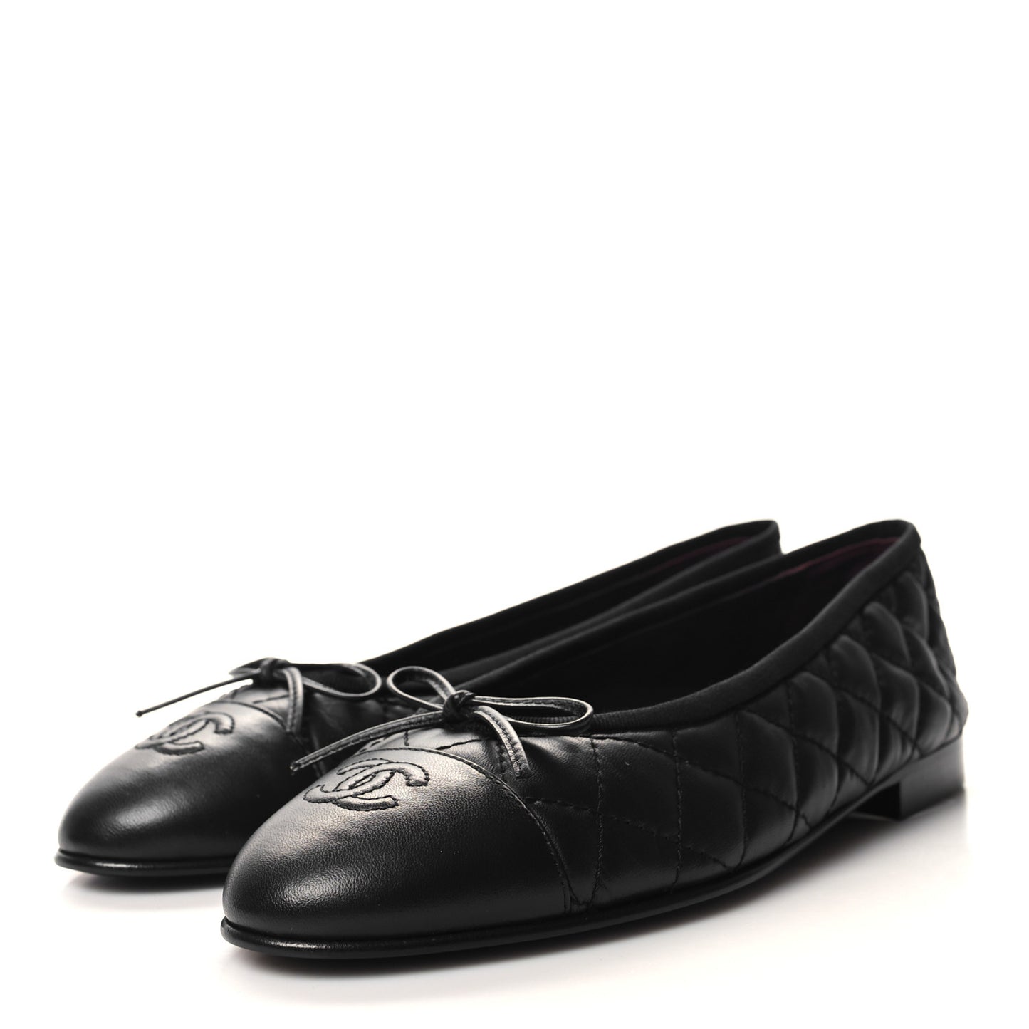 Aged Calfskin Quilted CC Cap Toe Ballerina Flats 39 Black