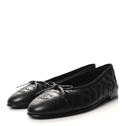 Chanel Aged Calfskin Quilted CC Cap Toe Ballerina Flats 39 Black 3 of 9