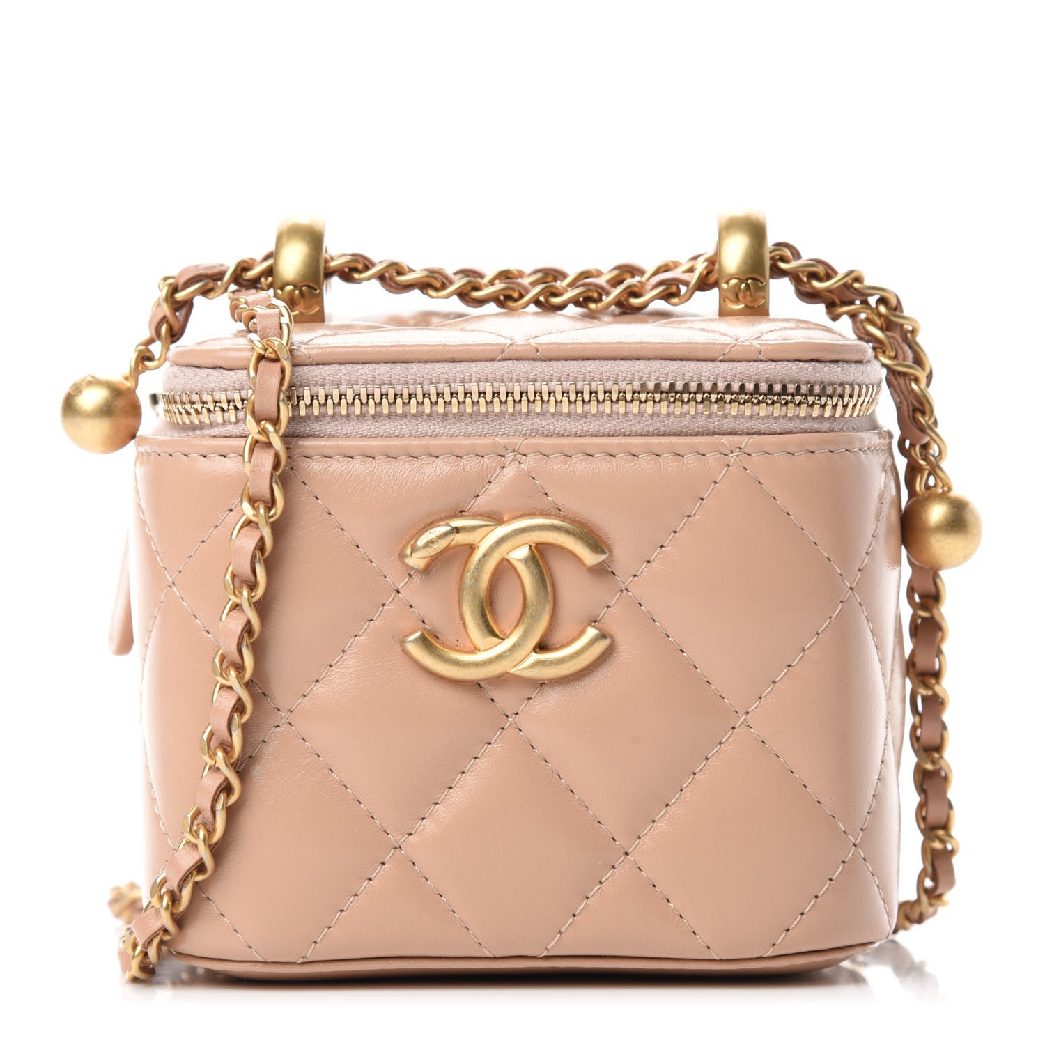 Chanel Calfskin Quilted Mini Perfect Fit Vanity Case With Chain Beige 1 of 11