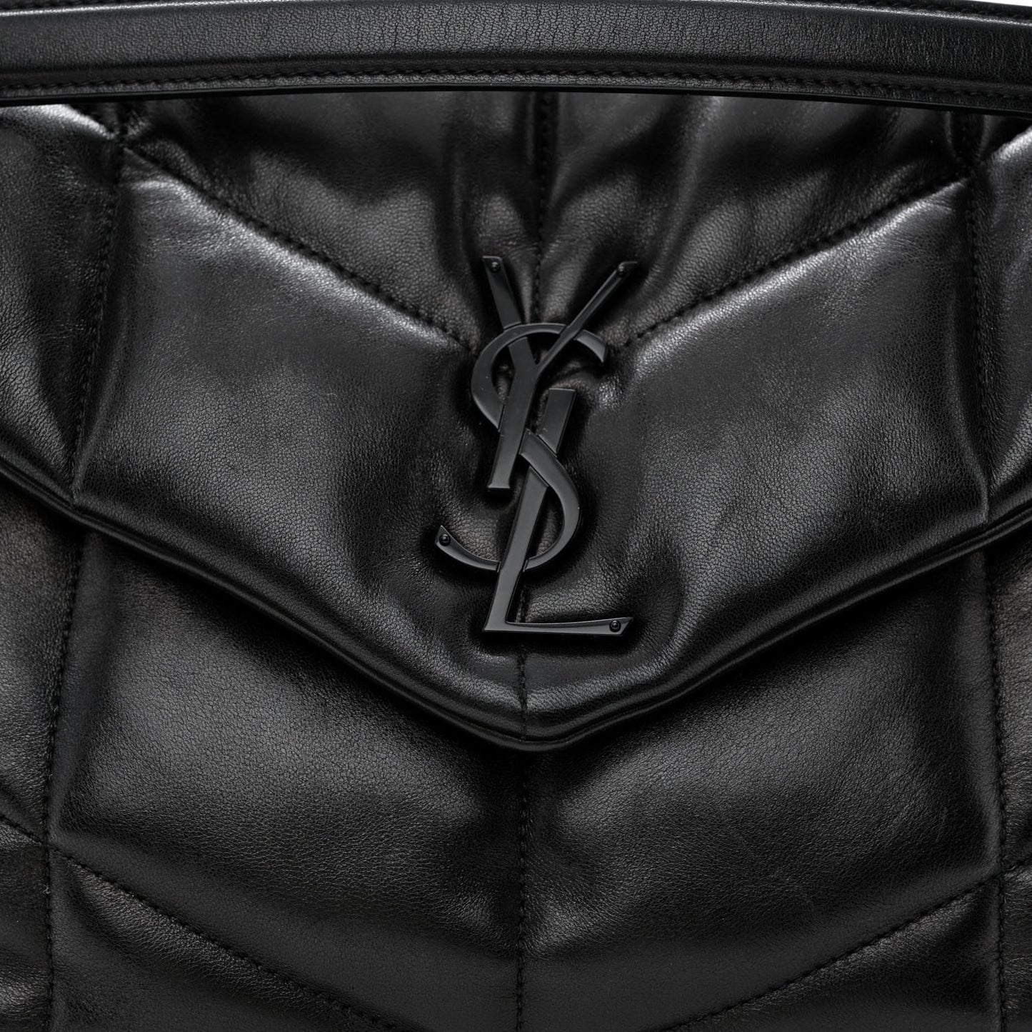 Lambskin Quilted Monogram Monochrome Medium Loulou Puffer Chain Satchel Black