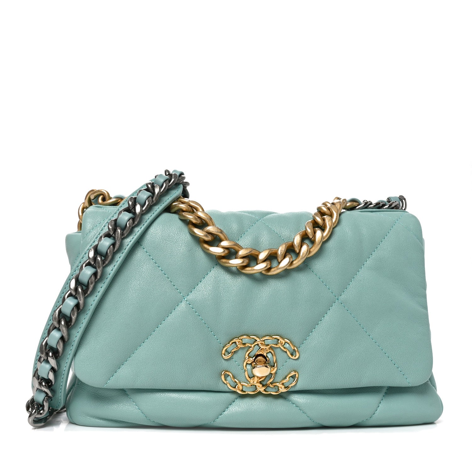 Chanel Goatskin Quilted Medium Chanel 19 Flap Light Blue 1 of 10