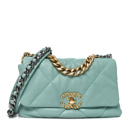 Chanel Goatskin Quilted Medium Chanel 19 Flap Light Blue 1 of 10