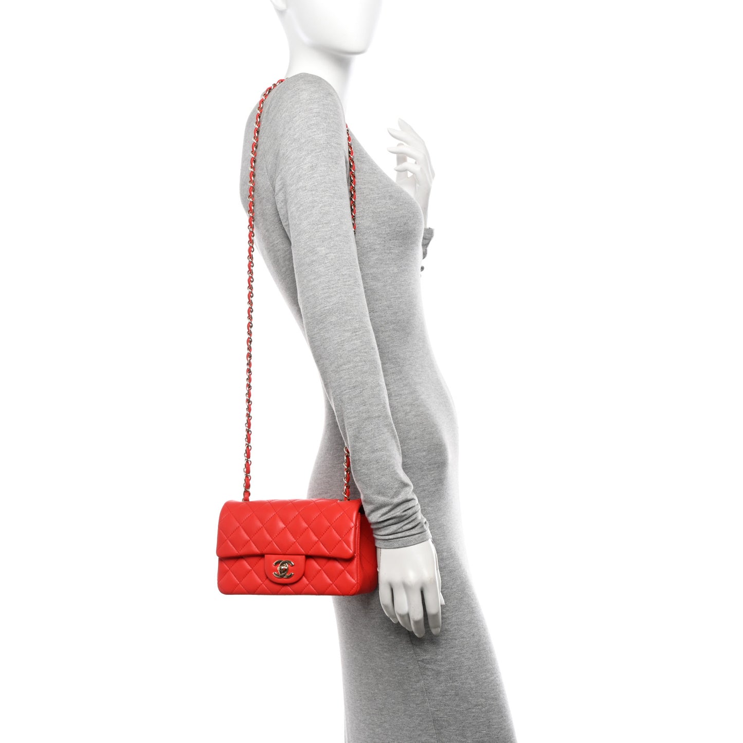 Lambskin Quilted Mini Rectangular Flap Red