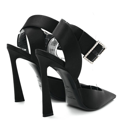 Saint Laurent Crepe Satin Crystal Buckle Claude 110 Slingback Pumps 38 Black 5 of 10