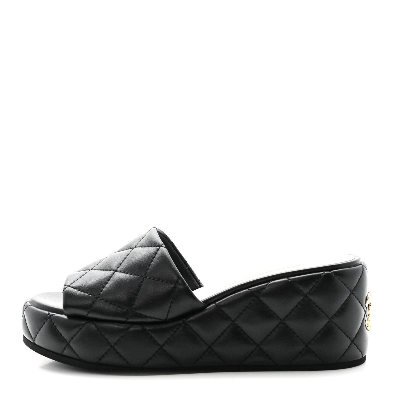 Chanel Lambskin Quilted Camelia CC Wedge Sandal Mules 38.5 Black 1 of 10