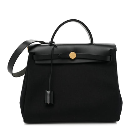 Hermes Military Toile Vache Hunter Herbag Zip PM 31 Black 1 of 13