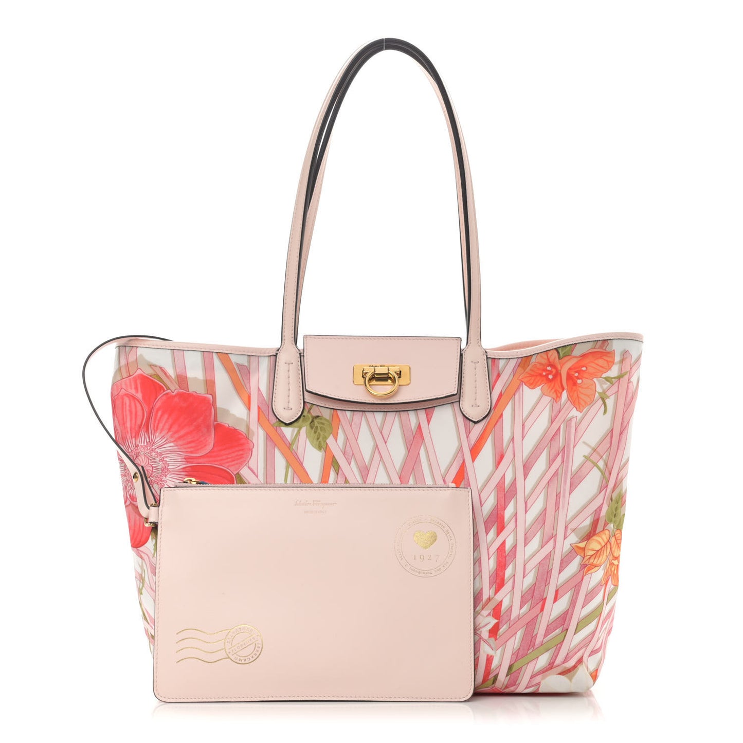 Nylon Calfskin Vimini Travel Tote Pink Lemonade