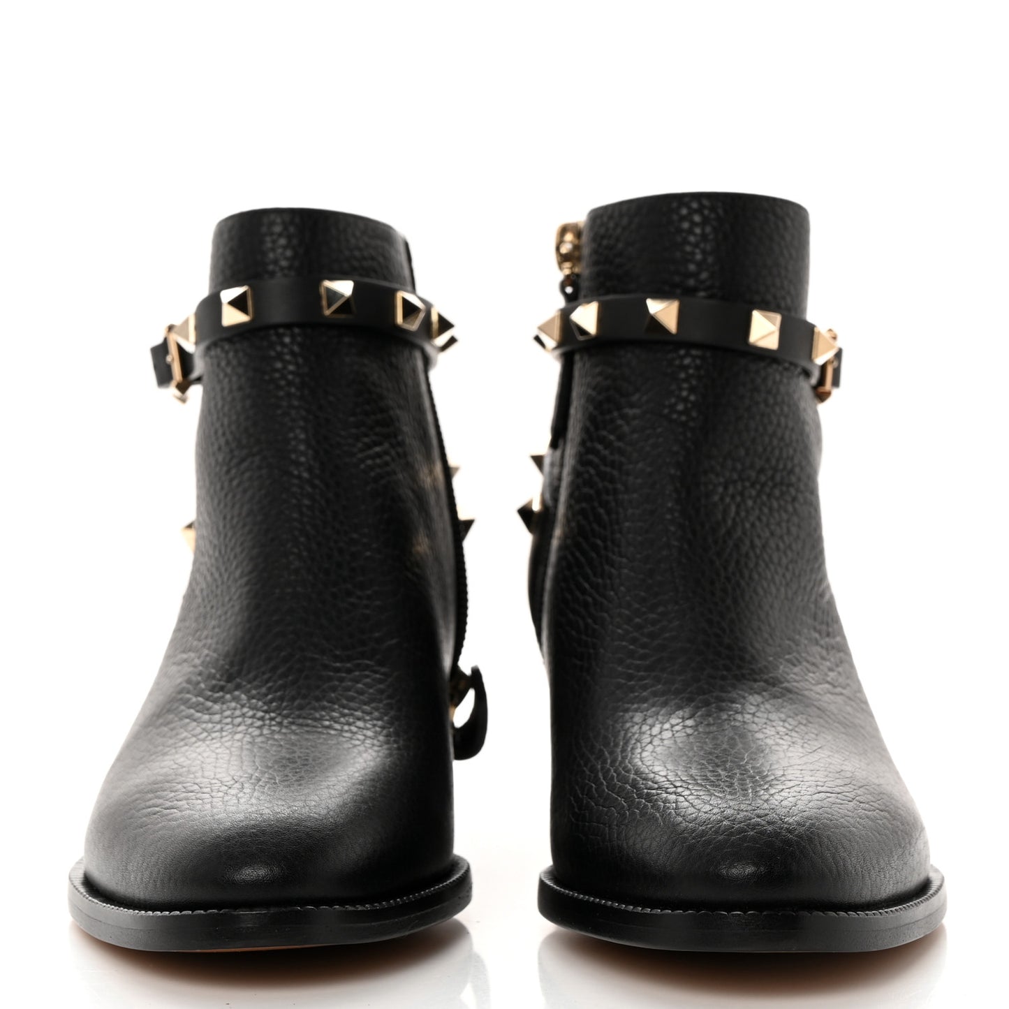 Grained Calfskin Rockstud Single Buckle 35mm Cowboy Ankle Boots 36.5 Black