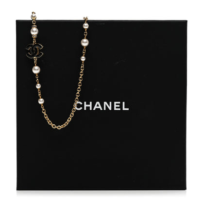 Chanel Pearl Bead Enamel CC Short Necklace Gold Black 6 of 6