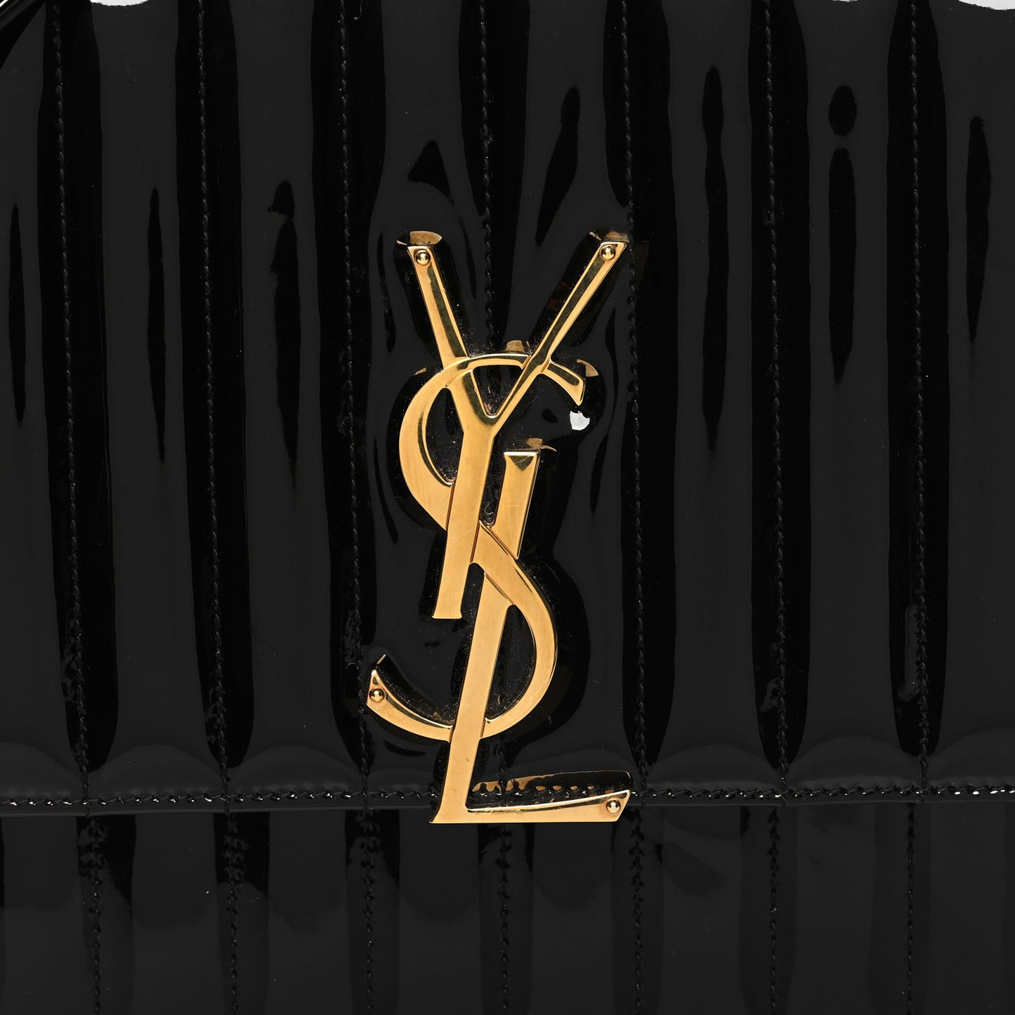 Patent Matelasse Monogram Large Vicky Chain Bag Black