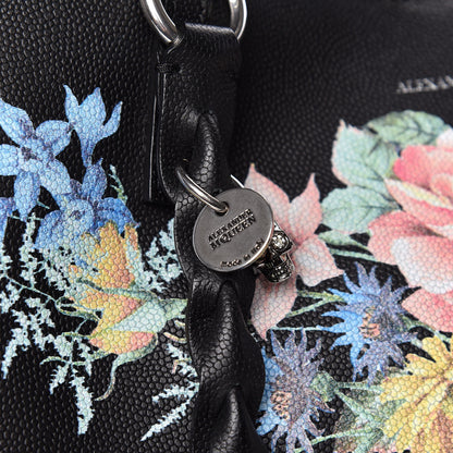 Alexander McQueen Grained Calfskin Floral Skull Open Shopper Tote Black Multicolor 14 of 16