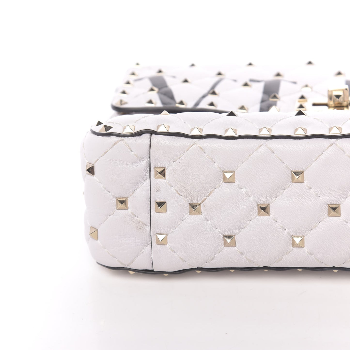 Lambskin VLTN Print Medium Rockstud Spike Shoulder Bag Optic White Black