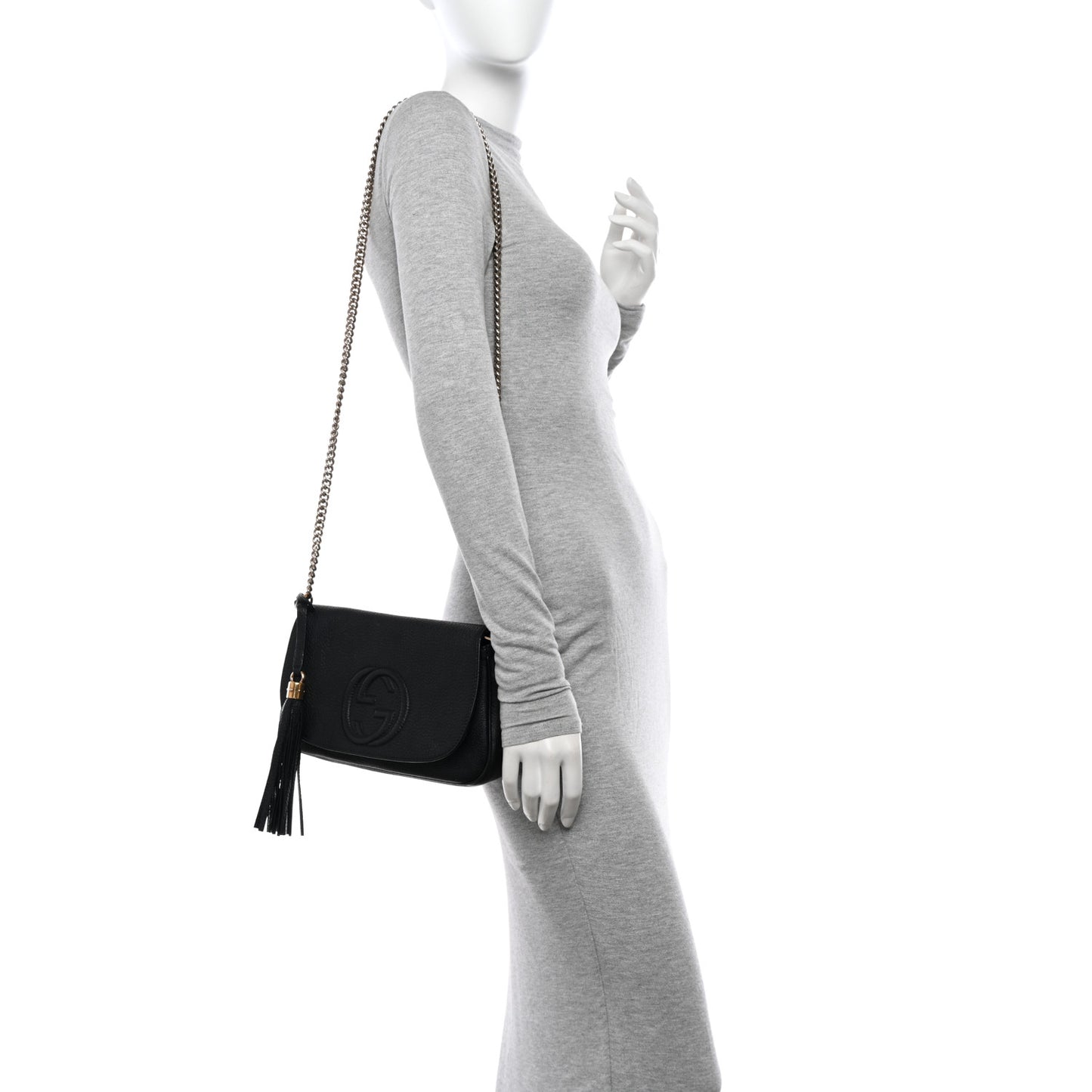 Pebbled Calfskin Medium Soho Flap Crossbody Black