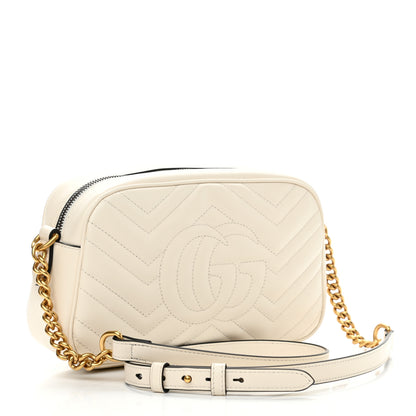 Gucci Calfskin Matelasse Small GG Marmont Chain Shoulder Bag White 3 of 11