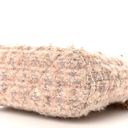 Chanel Cotton Wool Tweed Sequin Quilted Shiny Coco Clutch With Chain Light Pink Beige Ecru 9 of 12