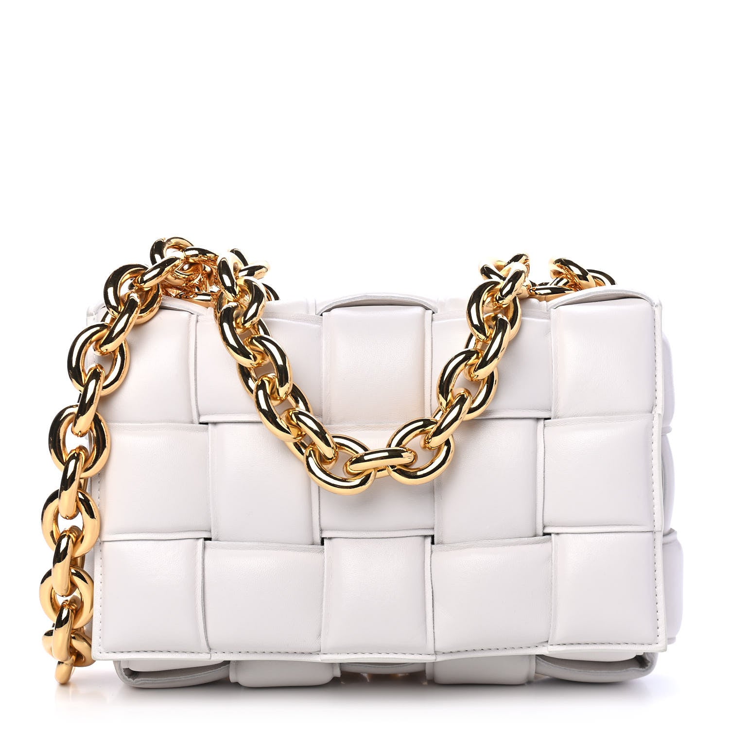 Bottega Veneta Lambskin Maxi Intreccio Padded Chain Cassette Crossbody Bag White 1 of 4