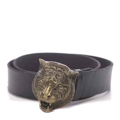 Gucci Calfskin Brass Feline Buckle Belt 85 34 Black 1 of 5